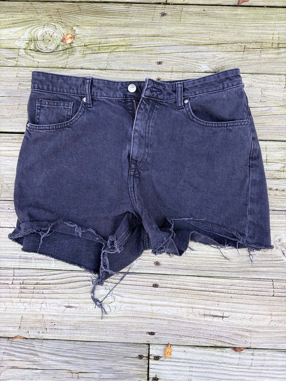 H&M Black Frayed Hem High-Rise Denim Shorts